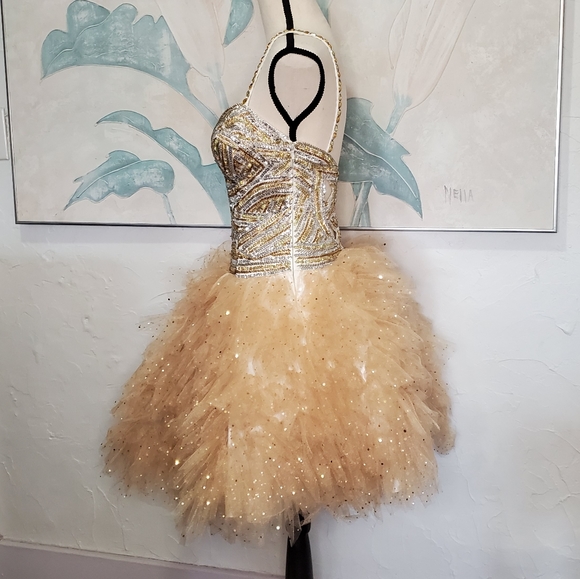 Prom/Formal/Semi-Formal Gold Glitter Dress Size 4. - Picture 9 of 16